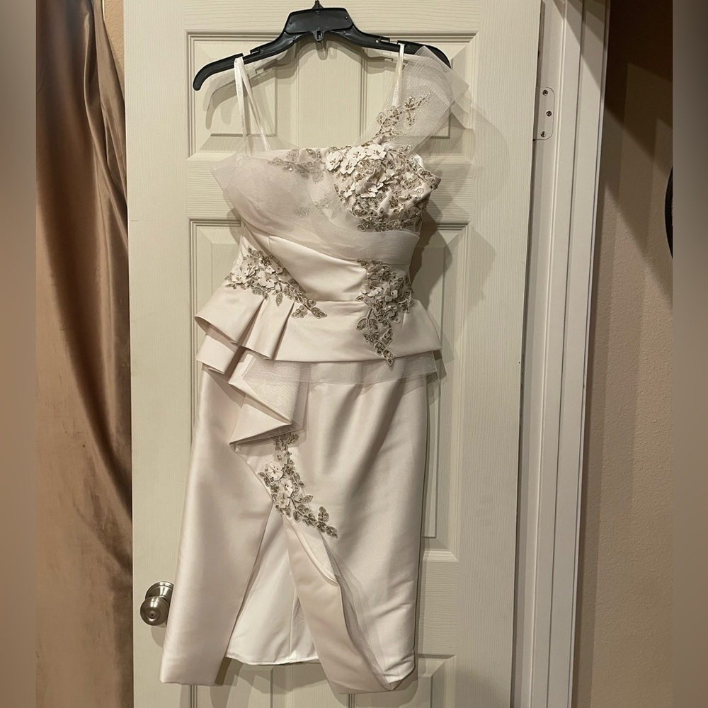 White Terani couture midi dress